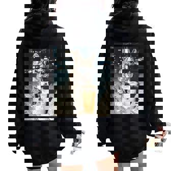 French Bulldog Drinking Iced Coffee Dog Meme Women Oversized Hoodie Back Print | Seseable FR