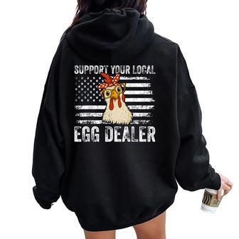 Retro Chicken Farmer Support Your Local Egg Dealer Women Oversized Hoodie Back Print - Thegiftio