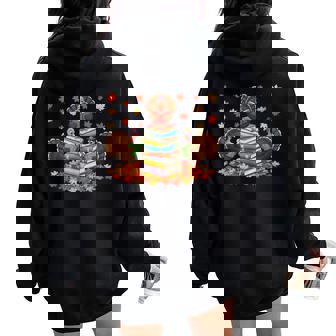 Turkey Reading Book Fall Thanksgiving Teacher Student Women Oversized Hoodie Back Print - Thegiftio