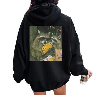 Vintage Raccoon Eating Tacos Meme Humor Women Women Oversized Hoodie Back Print - Thegiftio UK
