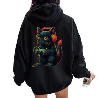 Gamer Cat Video Games Boys N Girls Gaming Women Oversized Hoodie Back Print | Mazezy