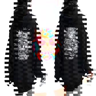 Gato Psicodélico De La Paz Colorido Hippie Retroibras Groovy Women Oversized Hoodie Back Print - Regaloses