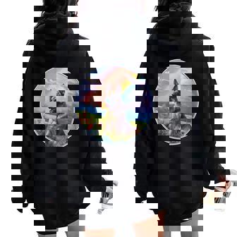 German Shepherd Rainbow Bridge Cute Colorful Dog Memorial Women Oversized Hoodie Back Print | Mazezy