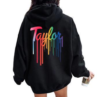 Girl Retro Taylor First Name Personalized Vintage 80'S Women Oversized Hoodie Back Print - Thegiftio UK