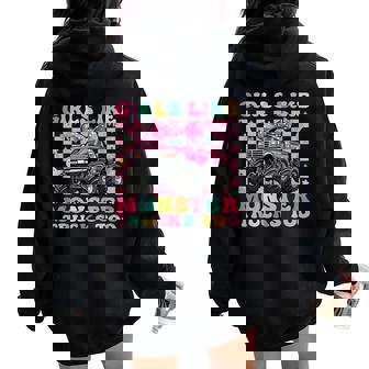 Girls Like Monster Trucks Too Pink Bow Truck For Girls Women Oversized Hoodie Back Print | Seseable FR