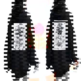 Globe Amaranth Flowers And Hearts Around Boho Style Graphic Women Oversized Hoodie Back Print | Mazezy