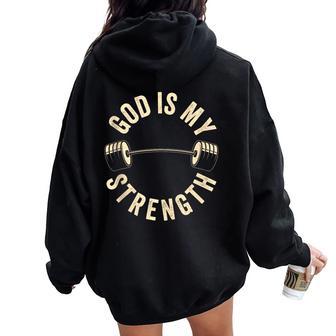 God Is My Strength Vintage Gym Barbell Fitness Christian Women Oversized Hoodie Back Print - Thegiftio UK