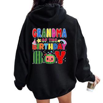Grandma Of The Birthday Boy Melon Family Matching Women Oversized Hoodie Back Print - Thegiftio UK