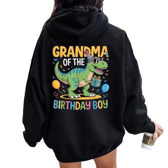Grandma Of The Birthday Party Outfit Dinosaur Squad Grandma Women Oversized Hoodie Back Print - Thegiftio UK
