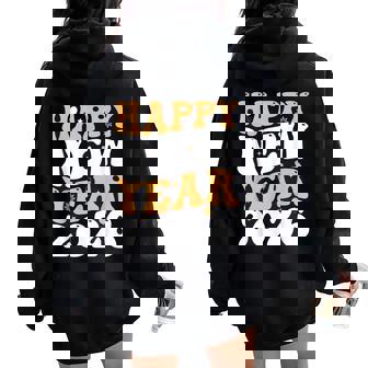Groovy Retro Happy New Year 2026 Matching Family Party Women Oversized Hoodie Back Print | Seseable CA