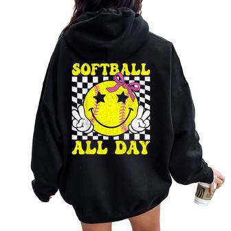Groovy Softball All Day Softball Coquette Bow Softball Girl Women Oversized Hoodie Back Print - Thegiftio UK
