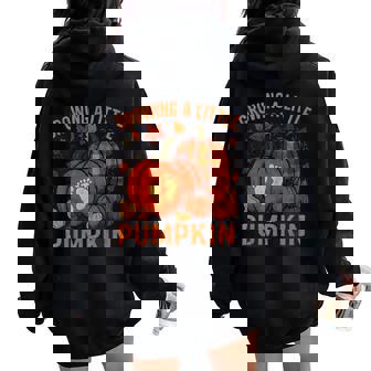 Growing Little Pumpkin Fall Autumn Pregnancy Announcement Women Oversized Hoodie Back Print - Thegiftio