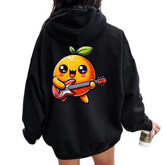 Guitare Électrique Orange Joyeuse Sweat à capuche oversize pour femme avec imprimé dans le dos - Cadeauxyz