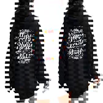 Happily Lavender Married LGBTQ Romantic Union Women Oversized Hoodie Back Print | Mazezy