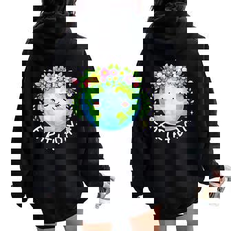 Happy Earth Day 2026 Floral Mother Earth Flower Crown Green Women Oversized Hoodie Back Print | Seseable CA