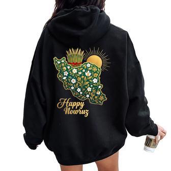 Happy Nowruz Persian New Year Iran Map Floral Spring Sabzeh Women Oversized Hoodie Back Print - Thegiftio UK