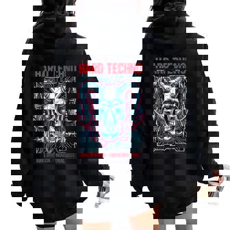 Hard Techno Cyber Skull Rave Industrial Women Oversized Hoodie Back Print | Mazezy