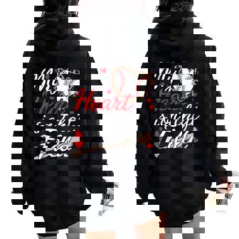 My Heart Is On That Field Cute Baseball Mom Baseball Grandma Women Oversized Hoodie Back Print - Thegiftio