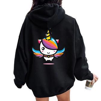 Hermoso Unicornio Arcoiris Cuello Women Oversized Hoodie Back Print - Regaloses