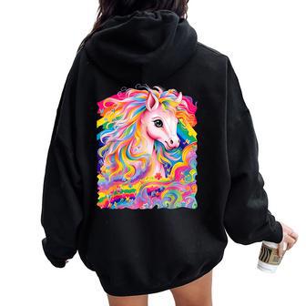 Horse Colorful Rainbow Vibrant Graphic Women Oversized Hoodie Back Print | Mazezy
