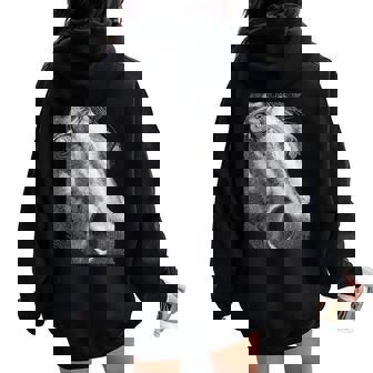 Hypnotic Horse Weird Eyes Weirdcore Horror Spooky Halloween Women Oversized Hoodie Back Print | Mazezy