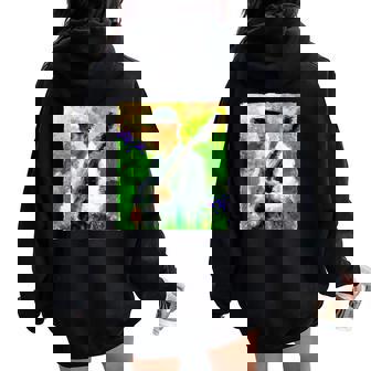 Impressionist Style Pastoral Guitar Player Women Oversized Hoodie Back Print | Mazezy