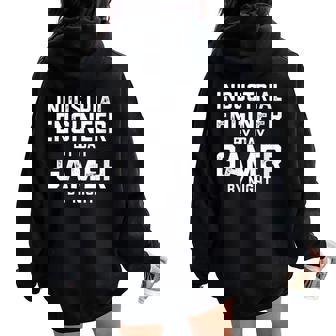 Industrial Engineer By Day Gamer By Night Engineering Women Oversized Hoodie Back Print | Mazezy