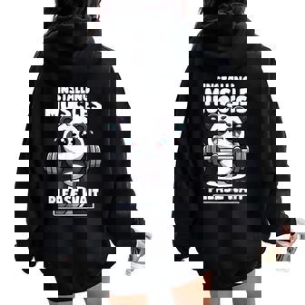 Installing Muscles Please Wait Panda Lifting Gym Quote Panda Women Oversized Hoodie Back Print | Mazezy