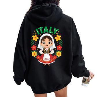 Italy Italian Girl Traditional Dress Outfit Heritage Flowers Women Oversized Hoodie Back Print | Mazezy