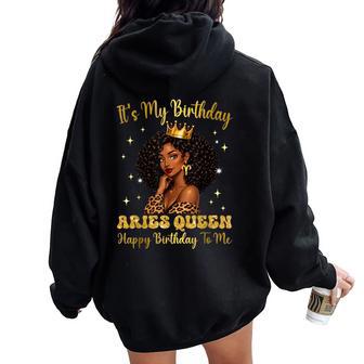 It's My Birthday Aries Black Woman Camo Hat Girls Women Oversized Hoodie Back Print | Mazezy