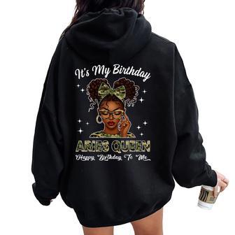 It's My Birthday Aries Queen Camo Bow Afro Black Girl Women Oversized Hoodie Back Print - Thegiftio