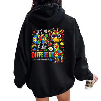 It's Ok To Be Different Autism Awareness Giraffe Women Oversized Hoodie Back Print - Thegiftio UK