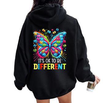 It's Ok To Be Different Butterfly Autism Awareness Women Oversized Hoodie Back Print | Mazezy