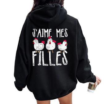 J'aime Mes Filles Ferme Drôle Cadeau Pour Agriculteur Poule Sweat à capuche oversize pour femme avec imprimé dans le dos - Cadeauxyz