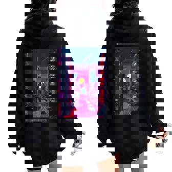 Japanese City Indie Aesthetic Glitch Art 80s 90s Vaporwave Women Oversized Hoodie Back Print | Mazezy