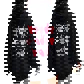 Jesus Loves You ASL Sign Language Christian Valentine Women Women Oversized Hoodie Back Print | Mazezy