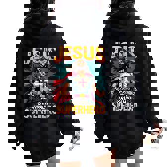 Jesus Original Superhero Comic Style Christian Women Oversized Hoodie Back Print | Mazezy