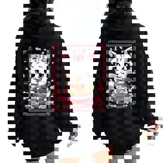 Kawaii Cat Eating Ramen Noodles Japanese Anime Girls Ns Women Oversized Hoodie Back Print - Seseable