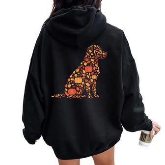 Labrador Retriever Fall Dog Autumn Leaves Thanksgiving Women Oversized Hoodie Back Print - Thegiftio UK