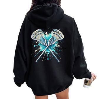 Lacrosse Splash Player Crossed Sticks Lacrosse Boys Girls Women Oversized Hoodie Back Print - Thegiftio UK