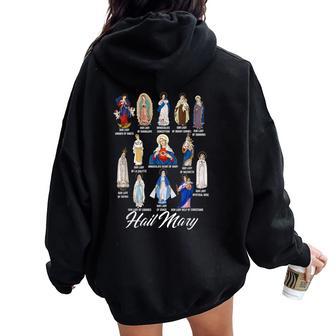 Our Lady The Blessed Mother Latin Marian Titles Catholic Women Oversized Hoodie Back Print | Seseable UK