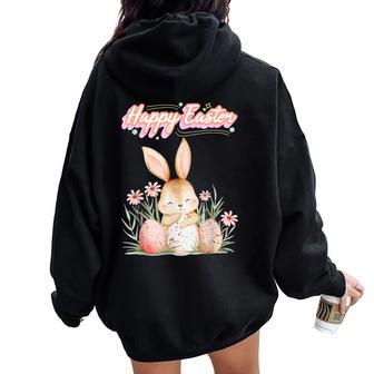 Lapin De Pâques Amusant Pour S Filles Lapin Chasse Aux Œufs De Pâques Sweat à capuche oversize pour femme avec imprimé dans le dos - Cadeauxyz