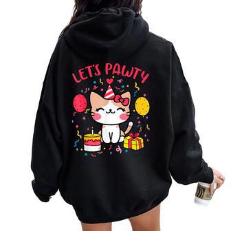 Let's Pawty Cute Cat Kitten Girl Female Birthday Women Oversized Hoodie Back Print - Thegiftio UK