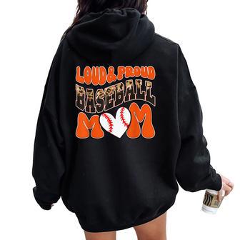 Loud Proud Baseball Mom Orange Team Leopard Baseball Mom Women Oversized Hoodie Back Print - Thegiftio UK