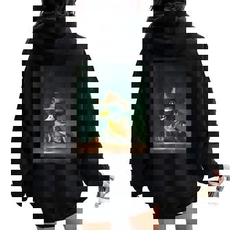 Mallard Smoking Cigarette Vintage Mallard Duck Cowboy Women Oversized Hoodie Back Print | Seseable FR