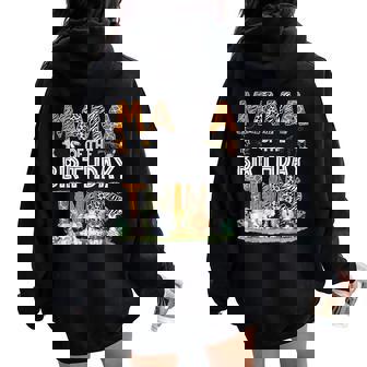 Mama Of The Birthday Twins Safari Wild One Zoo Animal Women Oversized Hoodie Back Print - Thegiftio