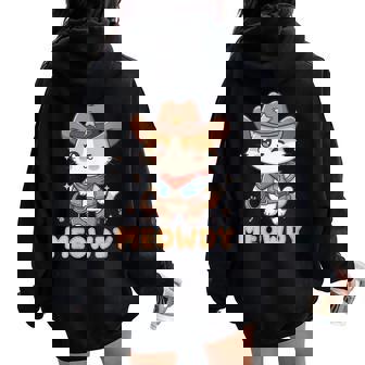 Meowdy Cat Cowboy Hat Vintage Wild West Western Pun Women Oversized Hoodie Back Print | Mazezy