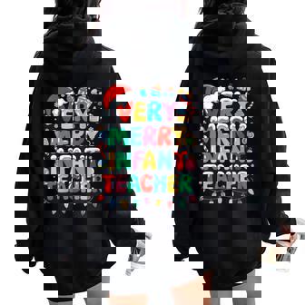 Very Merry Infant Teacher Christmas Retro Daycare Preschool Women Oversized Hoodie Back Print | Mazezy