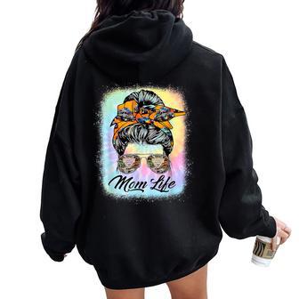 Messy Bun Woman & Monster Truck Mom Life Happy Tie Dye Women Oversized Hoodie Back Print - Thegiftio UK