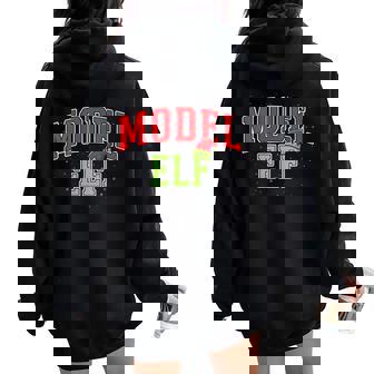 Model Elf Christmas Family Matching Group Xmas Modeling Women Oversized Hoodie Back Print | Mazezy